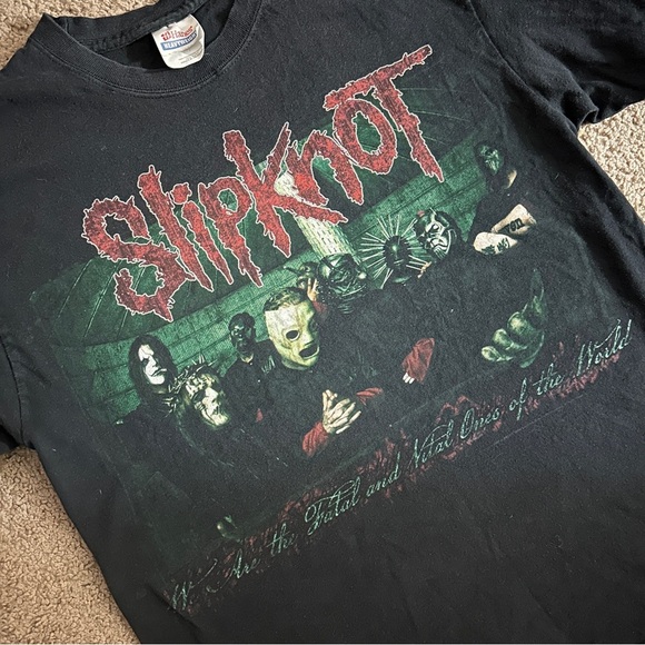 Vintage SLIPKNOT All Hope Is Gone Hanes Y2K Metal Band Black Graphic T Shirt M - Picture 2 of 5